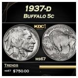 1937-d Buffalo Nickel 5c ms67 SEGS