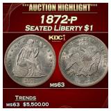 1872-p Seated Liberty Dollar $1 ms63 USCG