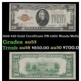 1928 $20 Gold Certificate FR-2402 Woods/Mellon Gra