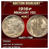 1916-p Mercury Dime 10c ms67+ FSB SEGS