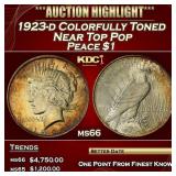 1923-d Peace Dollar Colorfully Toned Near Top Pop