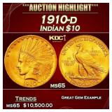 1910-d Gold Indian Eagle $10 ms65 SEGS