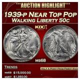 1939-p Walking Liberty Half Dollar Near Top Pop 50