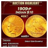 1909-p Gold Indian Eagle $10 ms65+ SEGS