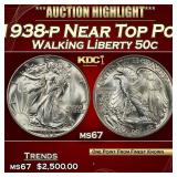 1938-p Walking Liberty Half Dollar Near Top Pop 50