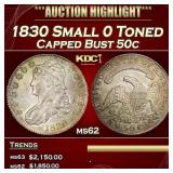1830 Small 0 Capped Bust Half Dollar Toned 50c ms6