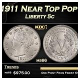 1911 Liberty Nickel Near Top Pop 5c ms66 SEGS