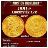 1851-p Gold Liberty Quarter Eagle $2 1/2 ms64+ SEG