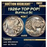 1926-p Buffalo Nickel TOP POP! 5c ms68 SEGS