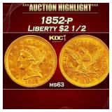 1852-p Gold Liberty Quarter Eagle $2 1/2 ms63 USCG