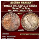 1916-d Walking Liberty Half Dollar Colorfully Tone