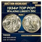1934-p Walking Liberty Half Dollar TOP POP! 50c ms