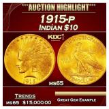 1915-p Gold Indian Eagle $10 ms65 SEGS