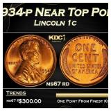 1934-p Lincoln Cent Near Top Pop 1c ms67 rd SEGS