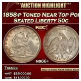 1858-p Seated Half Dollar Toned Near Top Pop 50c m