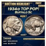 1934-d Buffalo Nickel TOP POP! 5c ms67 SEGS