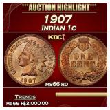 1907 Indian Cent . 1c ms66 rd SEGS