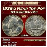 1936-d Washington Quarter Near Top Pop 25c ms66+ S