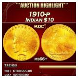 1910-p Gold Indian Eagle $10 ms66+ SEGS