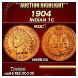 1904 Indian Cent . 1c ms66 rd SEGS