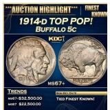 1914-d Buffalo Nickel TOP POP! 5c ms67+ SEGS