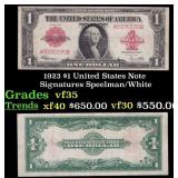 1923 $1 United States Note Grades vf++ Signatures