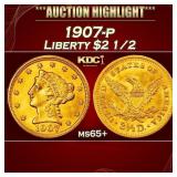 1907-p Gold Liberty Quarter Eagle $2 1/2 ms65+ SEG