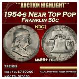 1954-s Franklin Half Dollar Near Top Pop 50c ms66+