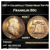 1961-p Franklin Half Dollar Colorfully Toned Near