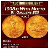 1908-d With Motto Gold St. Gaudens Double Eagle $2