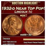 1932-d Lincoln Cent Near Top Pop! 1c ms66+ rd SEGS