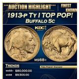1913-p Ty I Buffalo Nickel TOP POP! 5c ms68+ SEGS