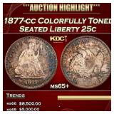 1877-cc Seated Liberty Quarter Colorfully Toned 25