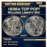 1936-s Walking Liberty Half Dollar TOP POP! 50c ms