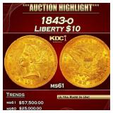 1843-o Gold Liberty Eagle $10 ms61 USCG