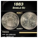 1883 Shield Nickel 5c ms65+ SEGS