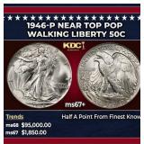 1946-p Walking Liberty Half Dollar Near Top Pop 50