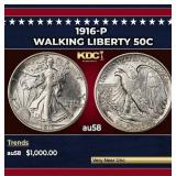 1916-p Walking Liberty Half Dollar 50c au58 SEGS