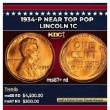 1934-p Lincoln Cent Near Top Pop 1c ms67+ rd SEGS