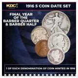 1916 5 Coin Date Set, 1 Of Each Type Of Coin Minte