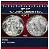 1941-p Walking Liberty Half Dollar 50c ms67 SEGS