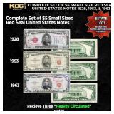Complete Set of $5 Small Size Red Seal United Stat