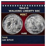 1943-d Walking Liberty Half Dollar 50c Grades ms66