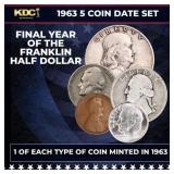 1963 5 Coin Date Set, 1 Of Each Type Of Coin Minte