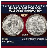 1942-d Walking Liberty Half Dollar Near Top Pop 50