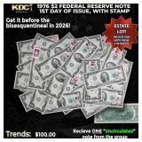 1x 1976 $2 Federal Reserve Note 1st Day of Issue,