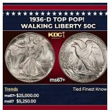 1936-d Walking Liberty Half Dollar TOP POP! 50c ms