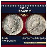 1921-p Peace Dollar $1 ms65 SEGS