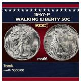 1947-p Walking Liberty Half Dollar 50c Grades ms66