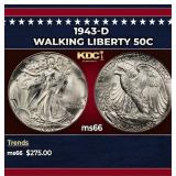 1943-d Walking Liberty Half Dollar 50c Grades ms66